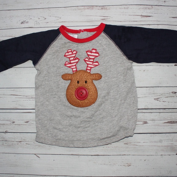 Mud Pie Little Boys Reindeer Long Sleeve Raglan Christmas T-Shirt 12//18M